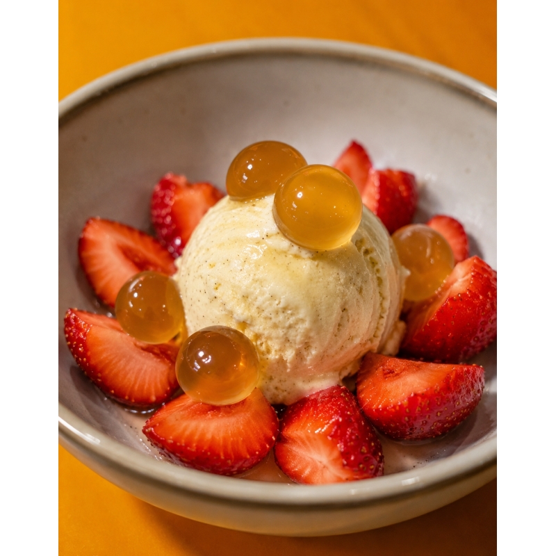 D’Ussé VSOP Cognac Pearls with vanilla ice cream and strawberries